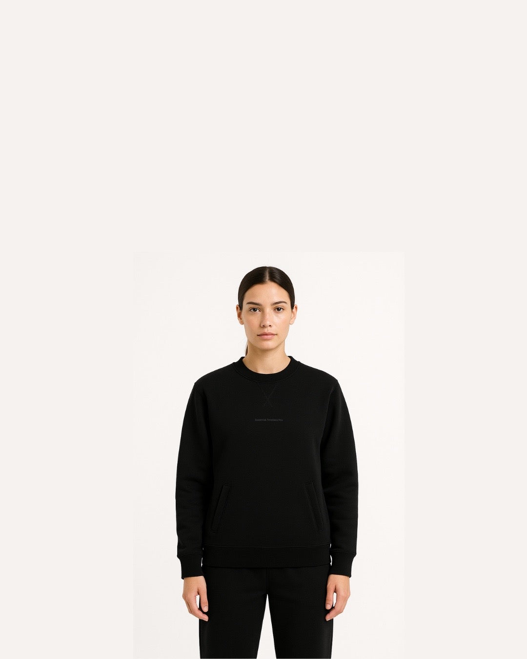 Black Dual Pocket Crew Neck