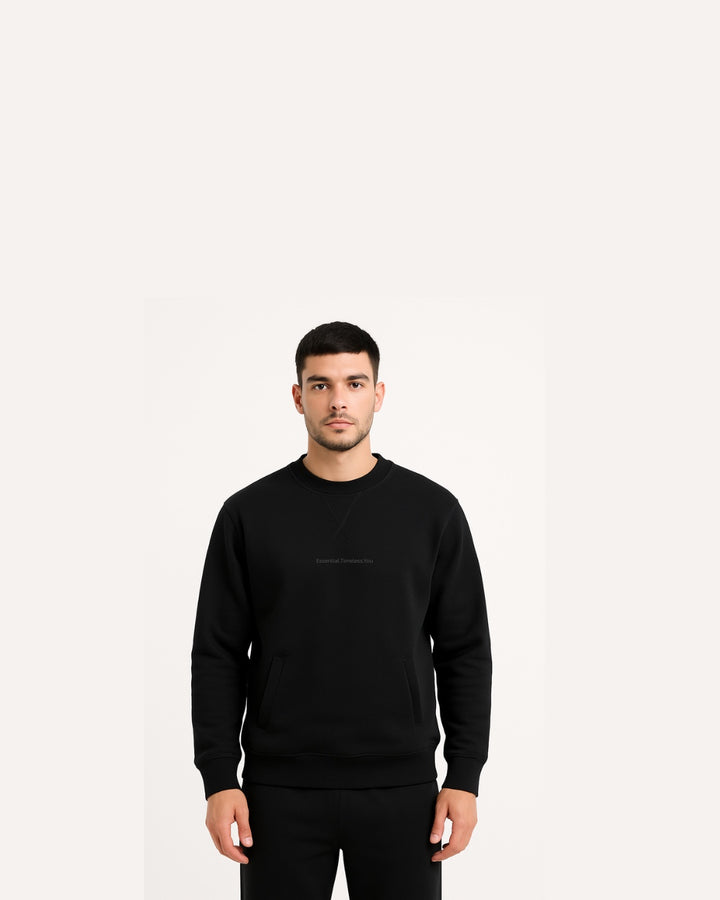 Black Dual Pocket Crew Neck